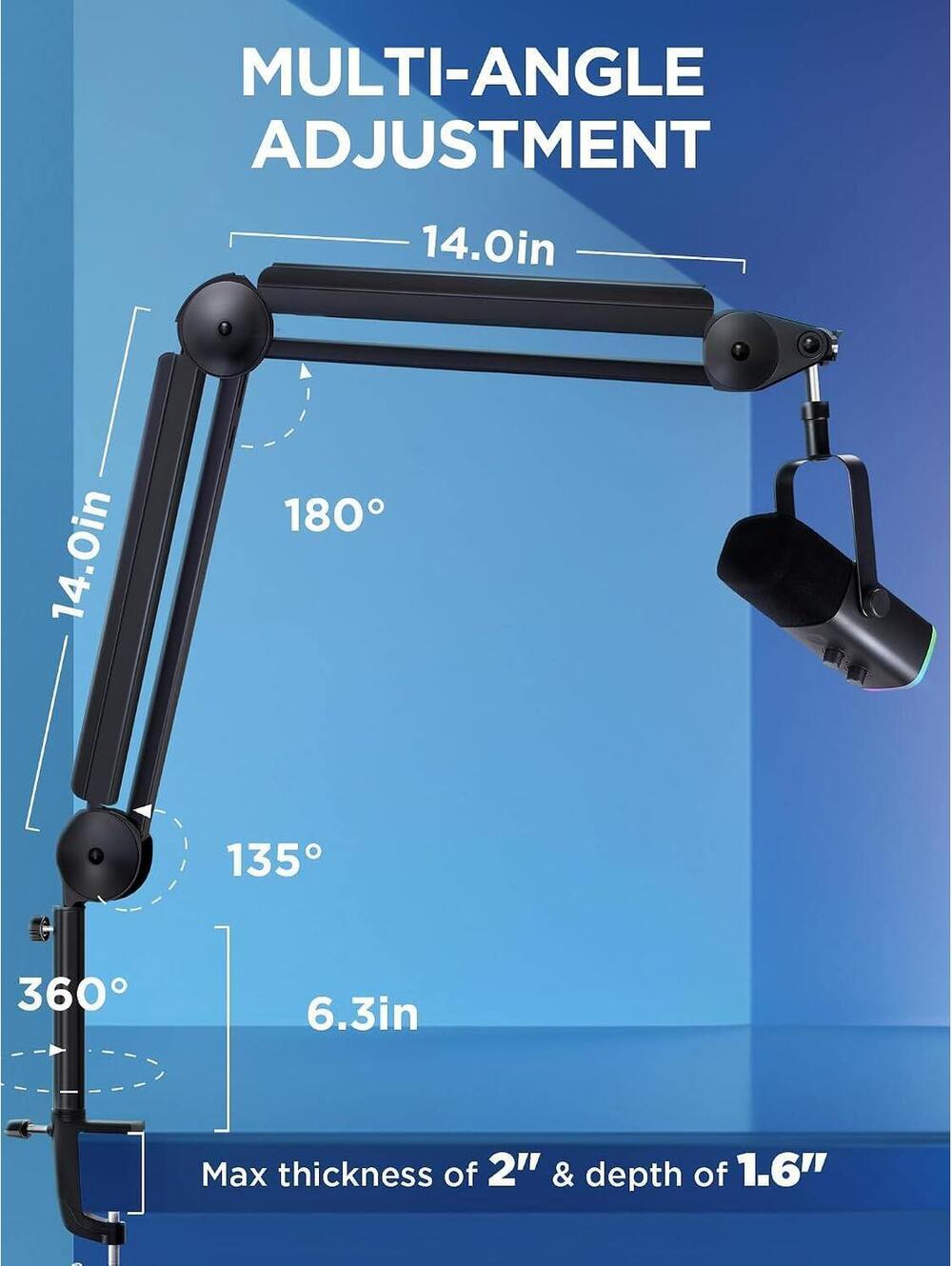 InnoGear Mic Arm Boom Stand with Cable Management for Blue Yeti & More, Black